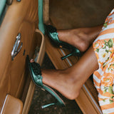 FLORAL HEELS IN DARK GREEN