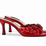 FLORAL HEELS IN Metallic Red