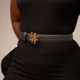 Reversible Belt in BLACK PRINT/SOLID DARK GREY